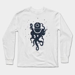 Creative Illustration With Octopus In Diving Helmet.  Adventure, And Nautical Long Sleeve T-Shirt